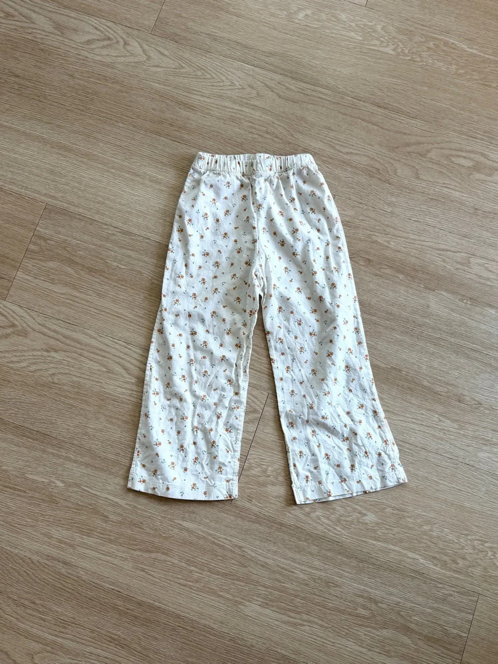 Noa de Cajou Girls Floral Lounge PJ Pants 4-5Y White 100% Cotton Elastic Bottoms